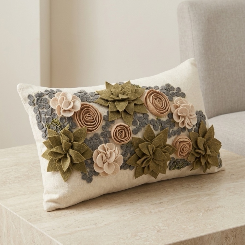 Arhaus Felt Flowers Lumbar Pillow